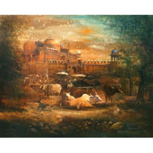 A. Q. Arif, The Royal Livestock, 30 x 36 Inch, Oil on Canvas, Cityscape Painting, AC-AQ-232